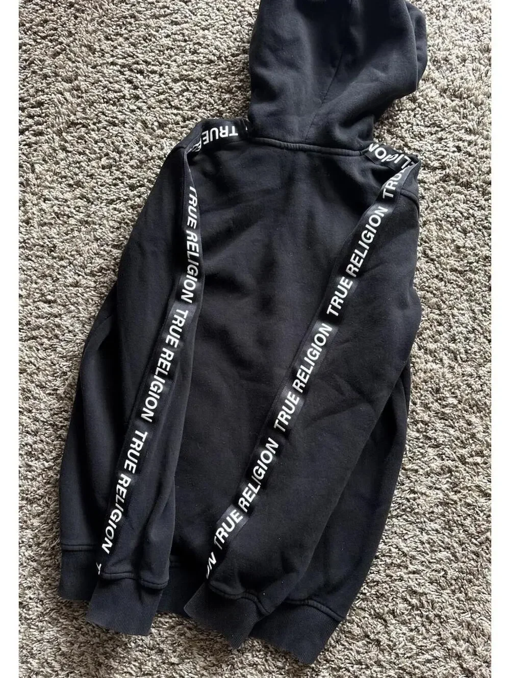 True Religion Silicone Tape Black Spellout Hoodie Pullover Size Small